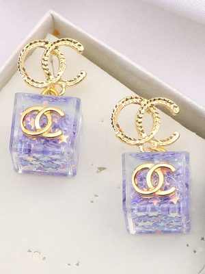 Replica Designer Chanel Women Fashion Transparent Sequins Five-Star Square Earrings