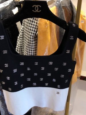 Replica Designer Chanel Women Hot Drill Double C Knitted Vest