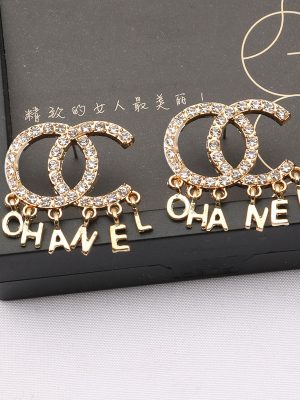 Replica Designer Chanel Women Letter Tassel Pendant Rhinestone Simple Earrings