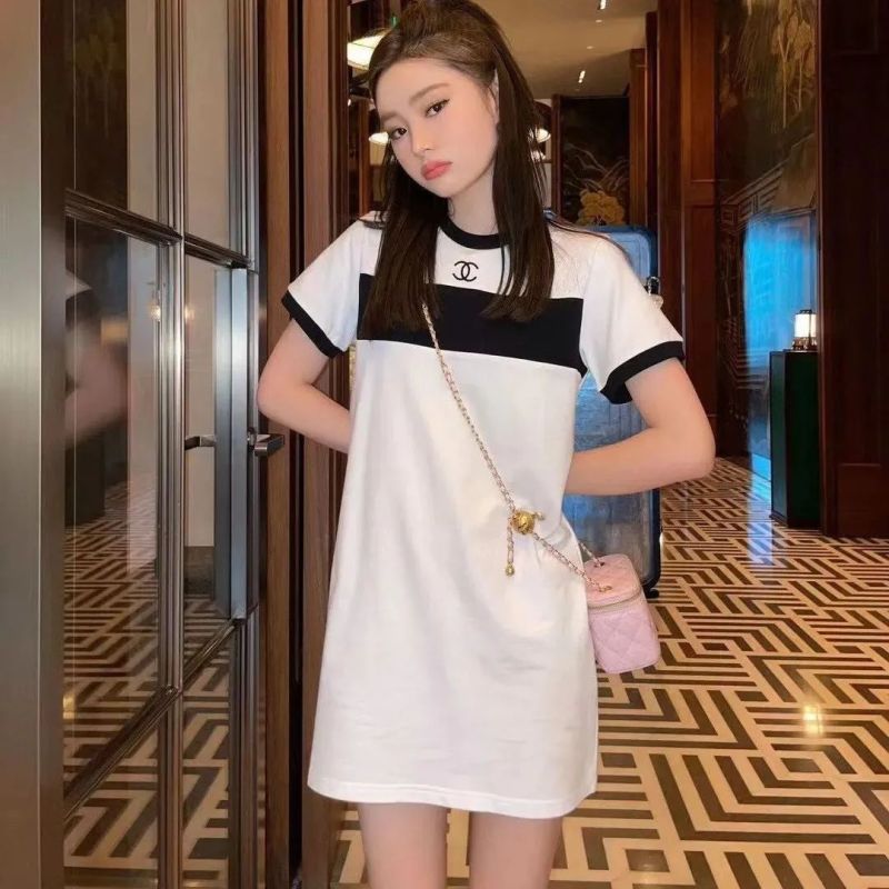 Replica Designer Chanel Women Letters Stitching Embroidery Dress