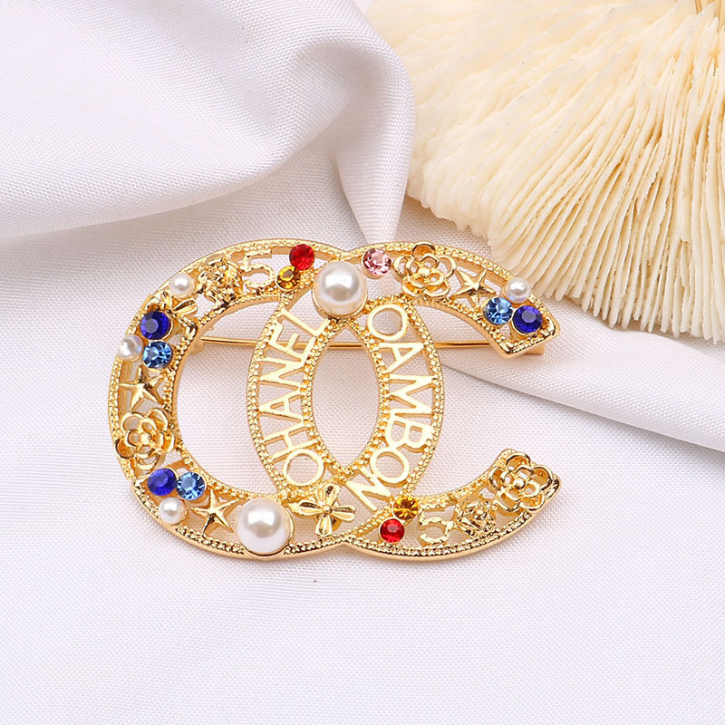Replica Designer Chanel Women Personality Colored Rhinestone Pearl Brooches