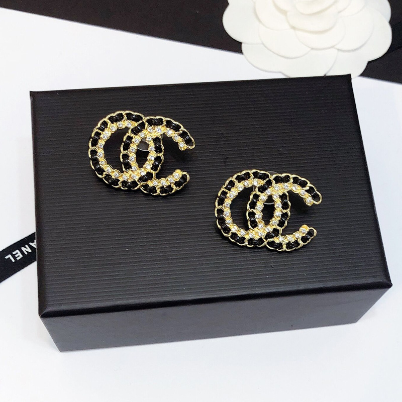 Replica Designer Chanel Women Personality Rhinestone Fashion Leather Braided Earrings