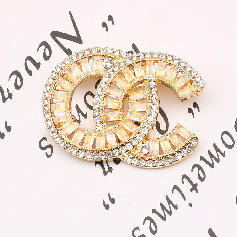 Replica Designer Chanel Women Personality Rhinestone Wave Double C Brooches