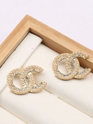 Replica Designer Chanel Women Rhinestone Simple Double C Letter Earrings