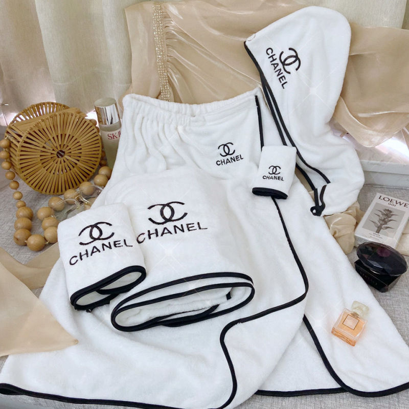 Replica Designer Chanel Women Simple Pure Cotton Bath Skirt, Towel And Hat