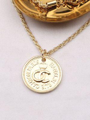 Replica Designer Chanel Women Simple Retro Layered Round Chain Necklace