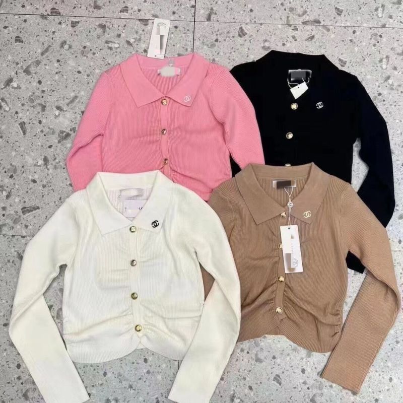 Replica Designer Chanel Women Single-Breasted Metal Buckle Polo Collar Solid Color Knitted Top