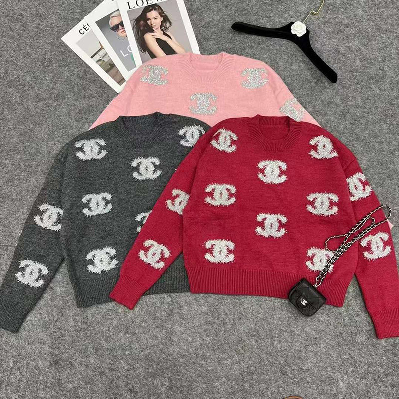 Replica Designer Chanel Women Solid Color Long-Sleeved Embroidery Sweater