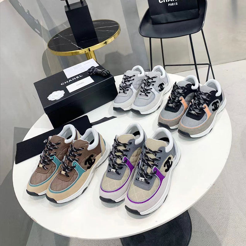 Replica Designer Chanel Women Sports Reflective Color Matching Casual Double C Letters Sneakers