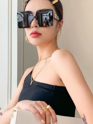 Replica Designer Chanel Women Square Double C Letters Sunglasses