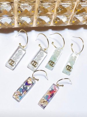 Replica Designer Chanel Women Transparent Acrylic Rectangular Earrings