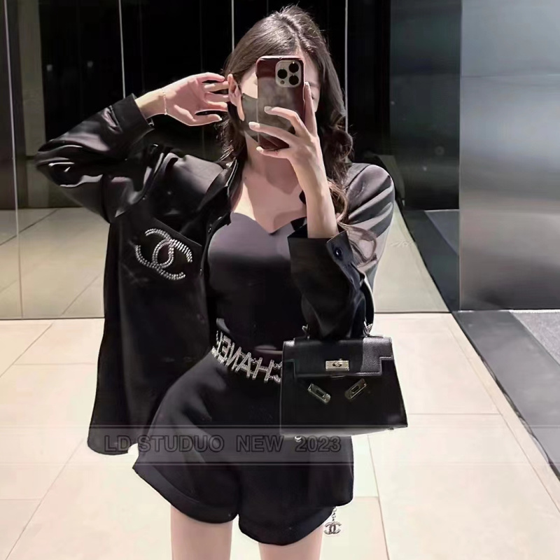 Replica Designer Chanel Women'S Fashion Jacket + Camisole + Shorts Set