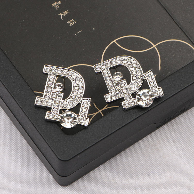 Replica Designer Dior Fashion Letter Rhinestone Stud Earrings