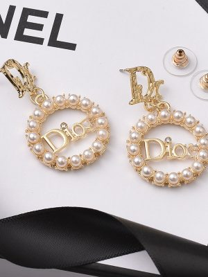 Replica Designer Dior Fashion Metal Letter Cutout Imitation Pearl Earrings