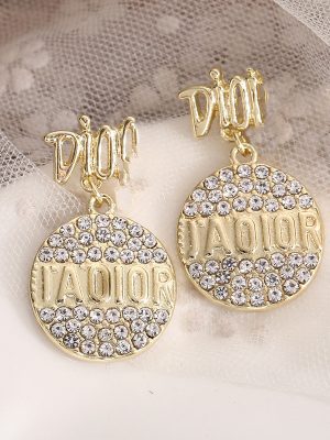 Replica Designer Dior Fashion Metal Letter Rhinestone Earrings