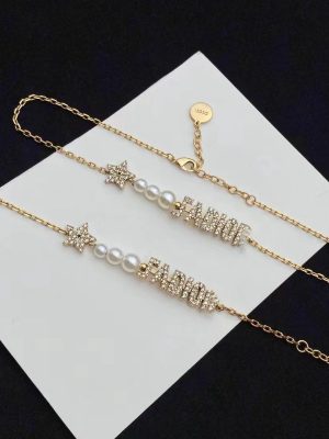 Replica Designer Dior Fashion Rhinestone Alphabet Faux Pearl Necklace And Bracelet