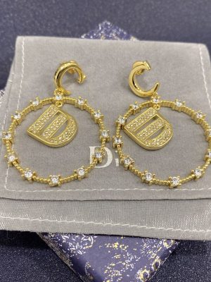 Replica Designer Dior Fashion Rhinestone Alphabet Metal Earrings