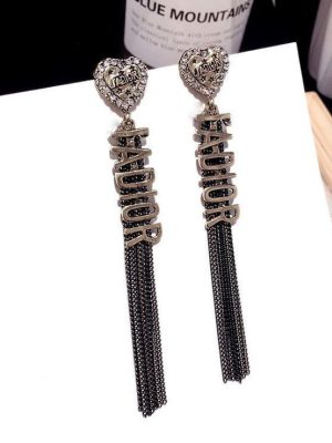 Replica Designer Dior Fashion Rhinestone Heart Alphabet Tassel Earrings