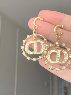 Replica Diseñador Dior Fashion Pendientes Letra Rhinestone