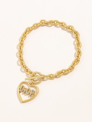 Replica Designer Dior Fashion Rhinestone Letter Heart Chain Bracelet