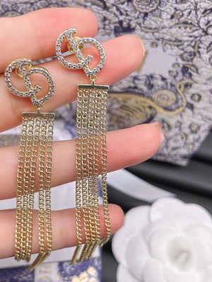 Replica Designer Dior Fashion Rhinestone Letter Metal Tassel Earrings