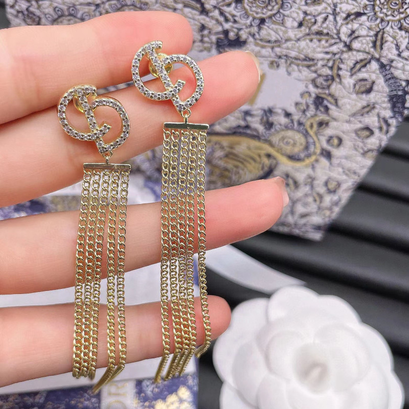 Replica Designer Dior Fashion Rhinestone Letter Metal Tassel Earrings