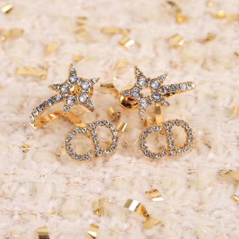 Replica Designer Dior Fashion Rhinestone Letter Stud Earrings