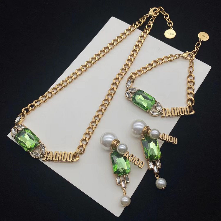 Replica Designer Dior Fashion Rhinestone Metal Alphabet Necklace Stud Bracelet