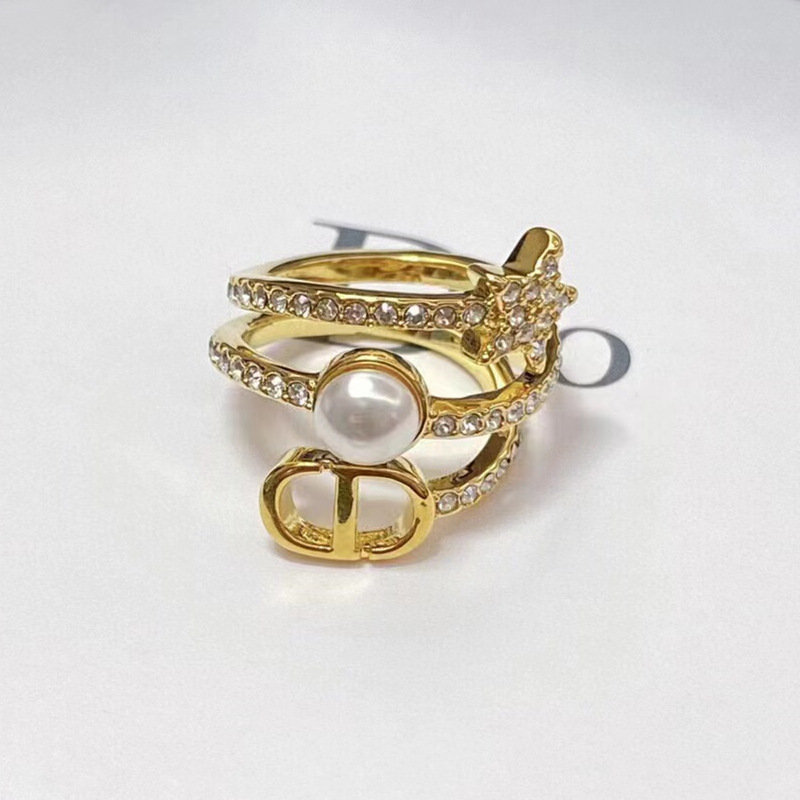 Replica Designer Dior Fashion Rhinestone Star Imitation Pearl Three Circle Open Ring