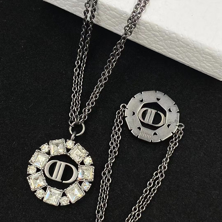 Replica Designer Dior Fashion Square Diamond Circle Double Bracelet And Necklace