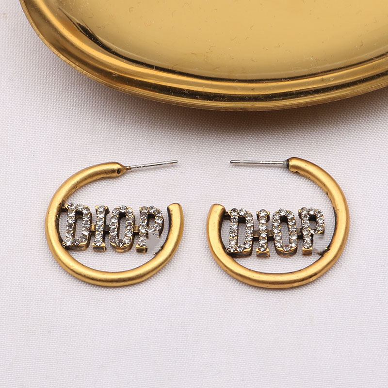 Replica Designer Dior Simple Cutout Rhinestone Letter Earrings