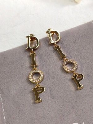 Replica Designer Dior Simple Gold Letter Long Earrings