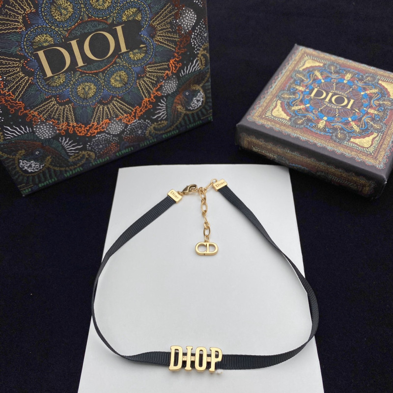 Replica Designer Dior Simple Metal Letter Black Rope Necklace