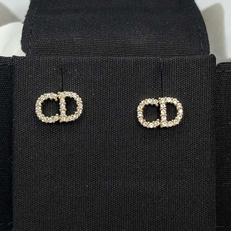 Replica Designer Dior Simple Rhinestone Letter Stud Earrings