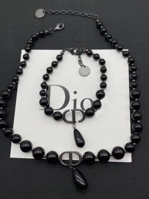 Replica Designer Dior Statement Punk Black Bead Necklace And Bracelet