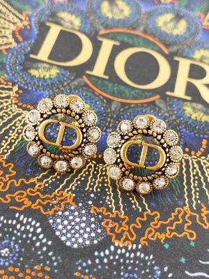 Replica Designer Dior Vintage Alphabet Rhinestone Stud Earrings
