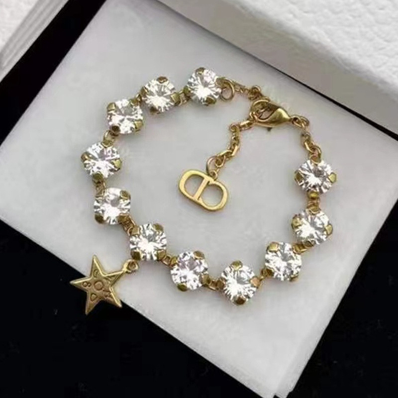 Replica Designer Dior Vintage Large Rhinestone Metal Letter Bracelet