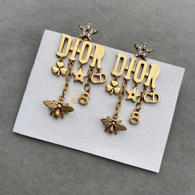 Replica Designer Dior Vintage Metal Letter Bee Stud Earrings