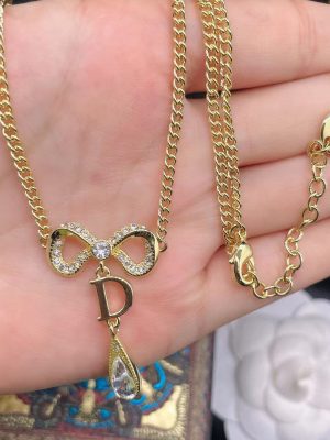 Replica Designer Dior Vintage Metal Letter Necklace