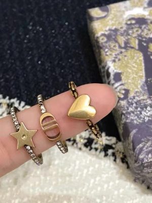 Replica Designer Dior Vintage Metal Letter Rhinestone Ring Set