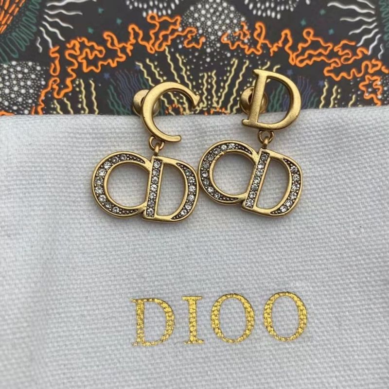 Replica Designer Dior Vintage Metal Letter Rhinestone Stud Earrings