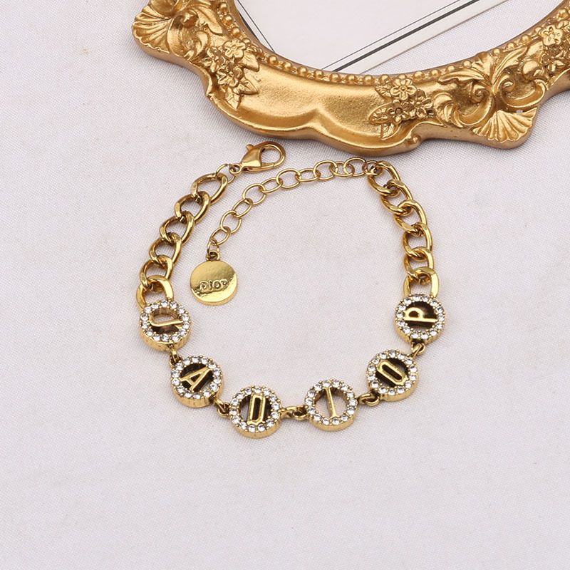 Replica Designer Dior Vintage Rhinestone Letter Bracelet