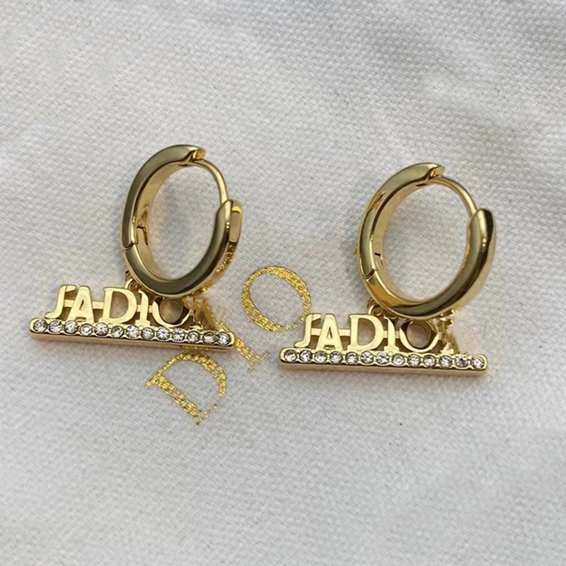 Replica Designer Dior Vintage Rhinestone Metal Letter Stud Earrings