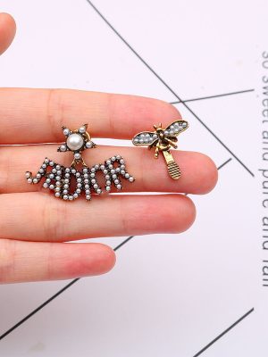 Replica Designer Dior Women Retro Asymmetric Bee Stud Earrings