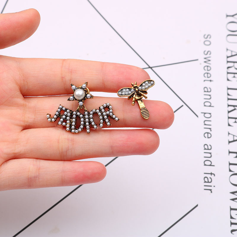 Replica Designer Dior Women Retro Asymmetric Bee Stud Earrings