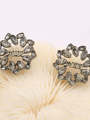 Replica Designer Dior Women Retro Letter Rhinestone Stud Earrings