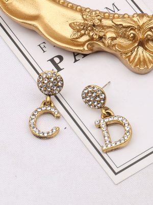 Replica Designer Dior Women Simple Rhinestone Letter Earrings