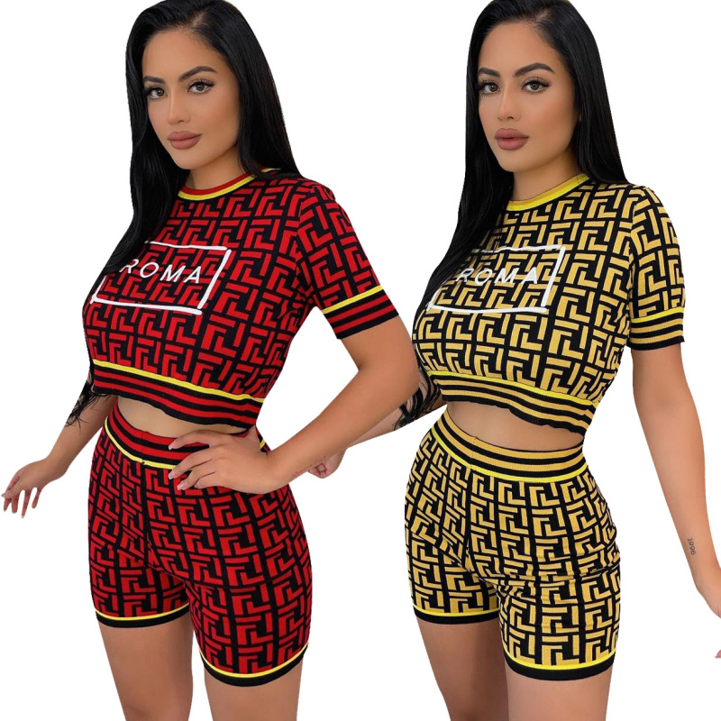 Replica Designer FENDI Women Casual Fashion Letter Embroidery Print Short Sleeve Set