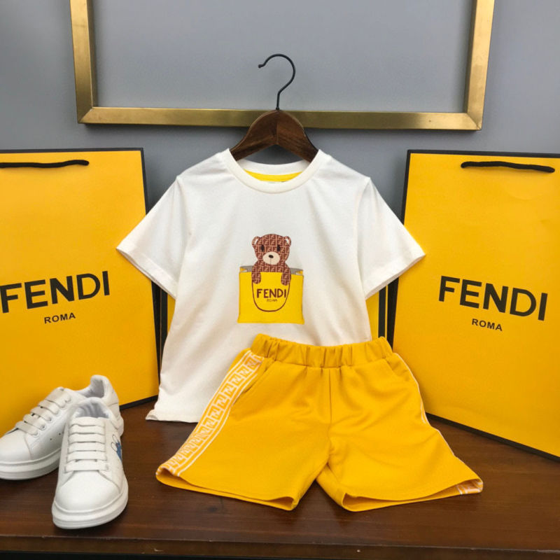 Replica Designer Fendi Children Boys Girls Baby Short-Sleeved T-Shirt Pants And Shorts 2pcs Set