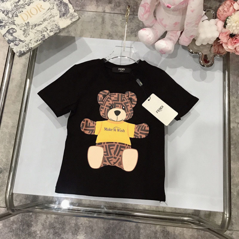 Replica Designer Fendi Kid Boy Girl Short-Sleeved Cartoon Bear Printing T-Shirt